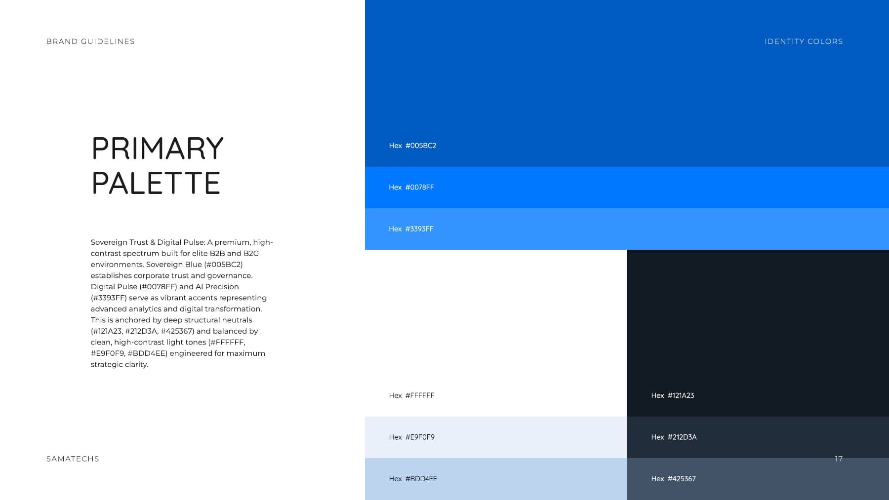 Samatechs primary brand colour palette